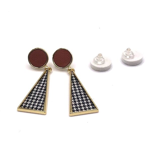 NWT Retro 70s Style Houndstooth Geometric Drop Earrings - Picture 6 of 9